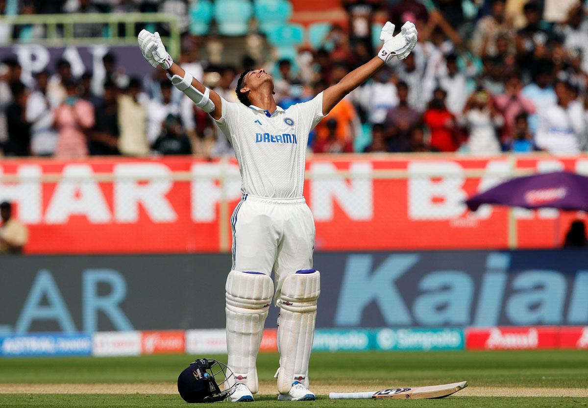 Yashasvi Jaiswal celebrates his century