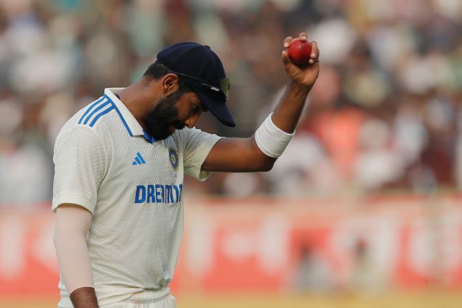 Jasprit Bumrah walks off the field with a six-for