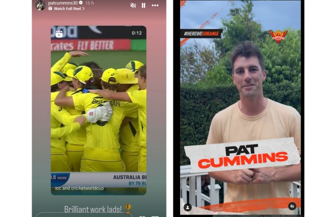 Pat Cummins congratulates the Australian Under-19 team on winning the World Cup on Sunday