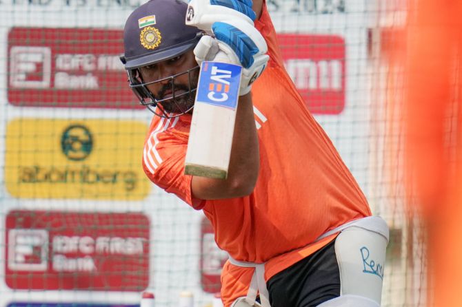 Rohit Sharma bats during a nets session in Ranchi on Wednesday, ahead of the 4th Test on Friday