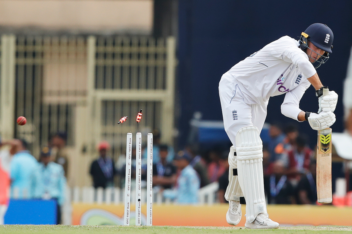 Tom Hartley is bowled by Mohammed Siraj