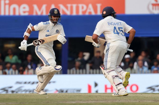 India's Rohit Sharma and Yashasvi Jaiswal put on an unbeaten 40 runs before stumps on Day 3