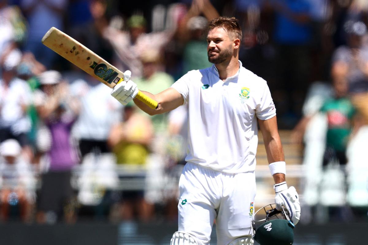 Aiden Markram celebrates his century