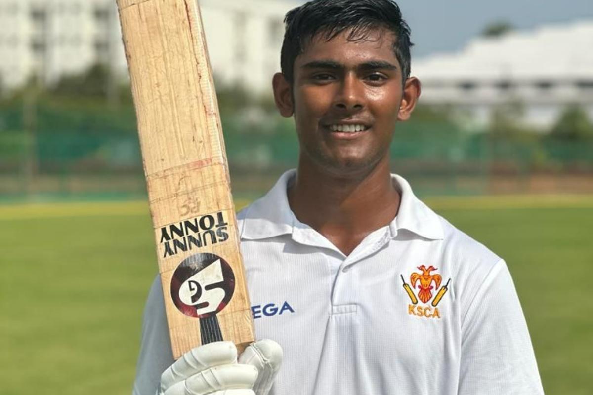 Prakhar Chaturvedi plays an immaculate straight drive during his innings of 404 in the Cooch Behar Trophy final on Monday