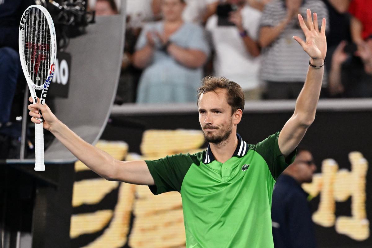 Russia's Daniil Medvedev acknowledges the crowd on winning his third round match against Canada's Felix Auger-Aliassime