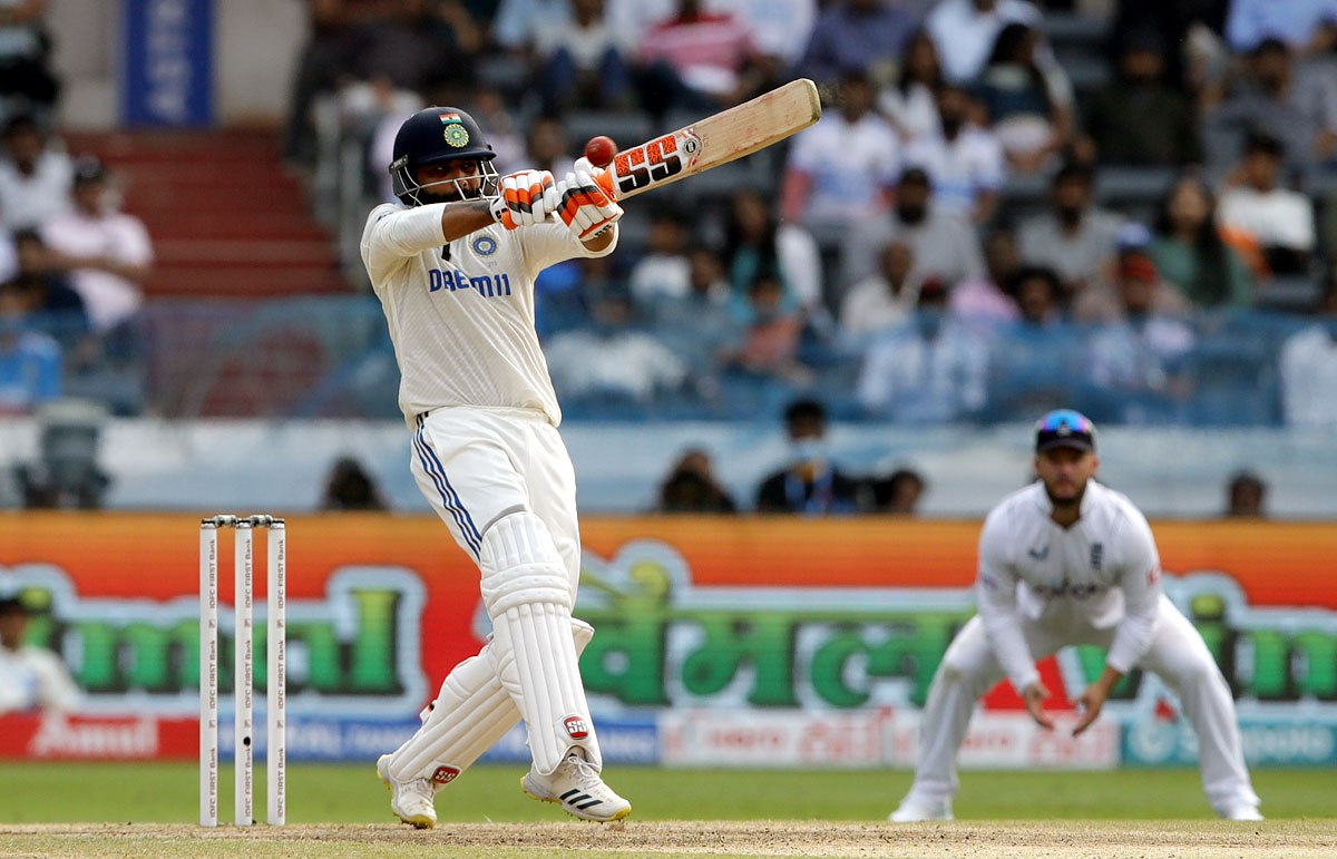 Ravindra Jadeja plays the pull shot