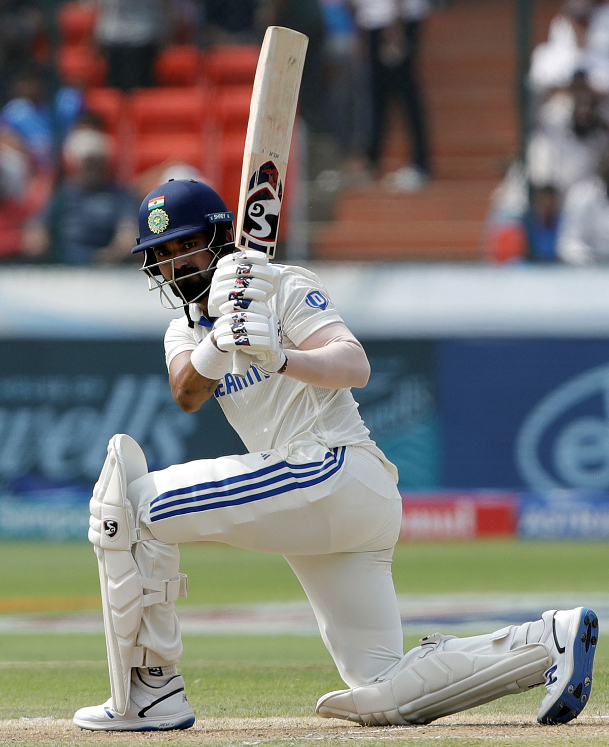 KL Rahul plays the sweep shot