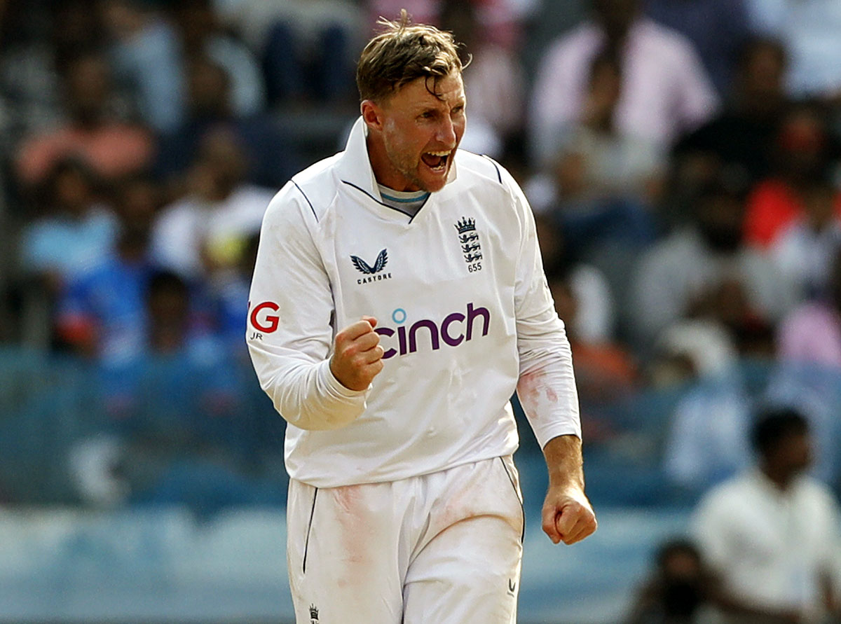 Joe Root celebrates the wicket of K S Bharat