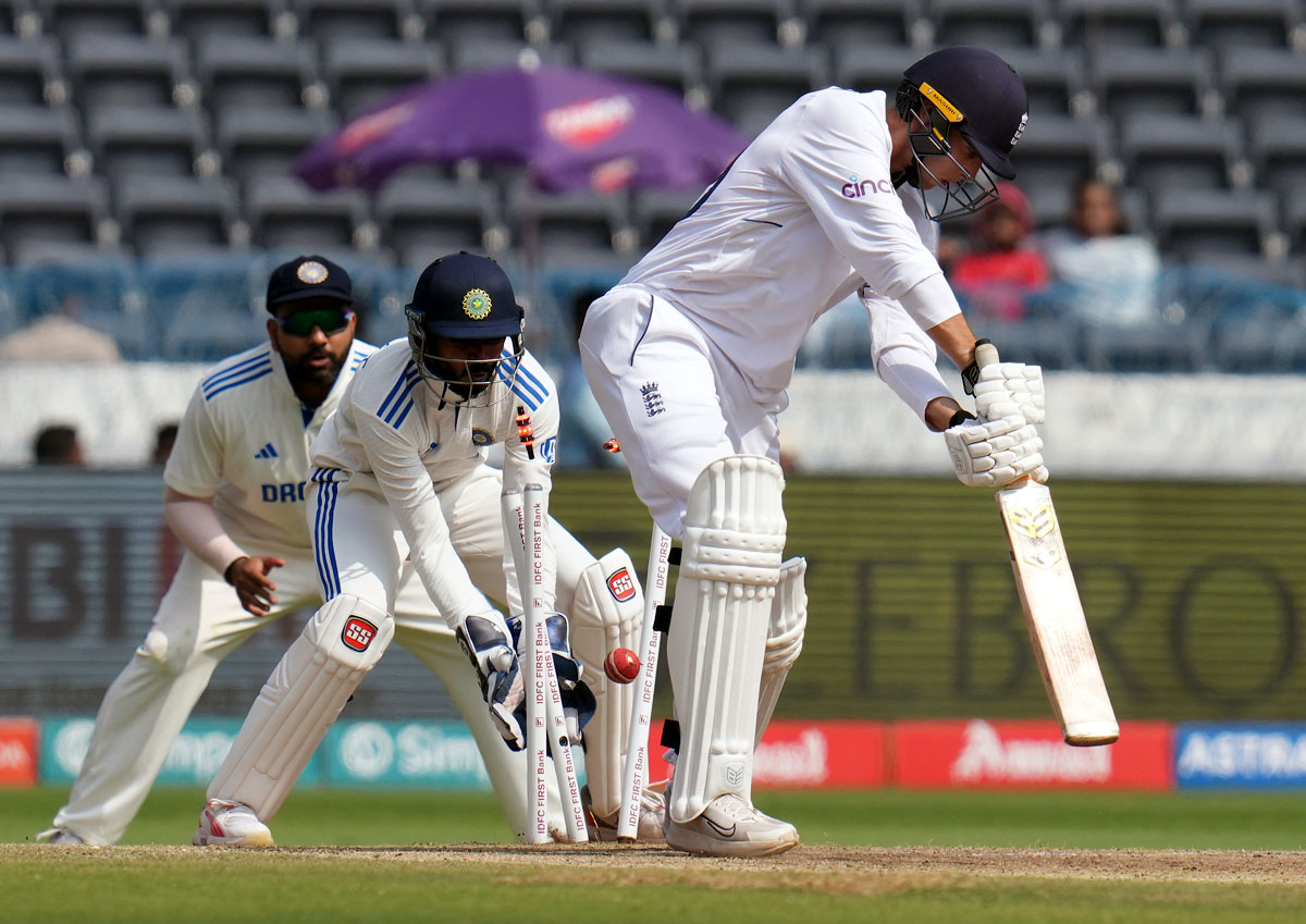 Tom Hartley is bowled by Ravichandran Ashwin