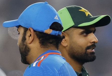 India's Rohit Sharma with Babar Azam