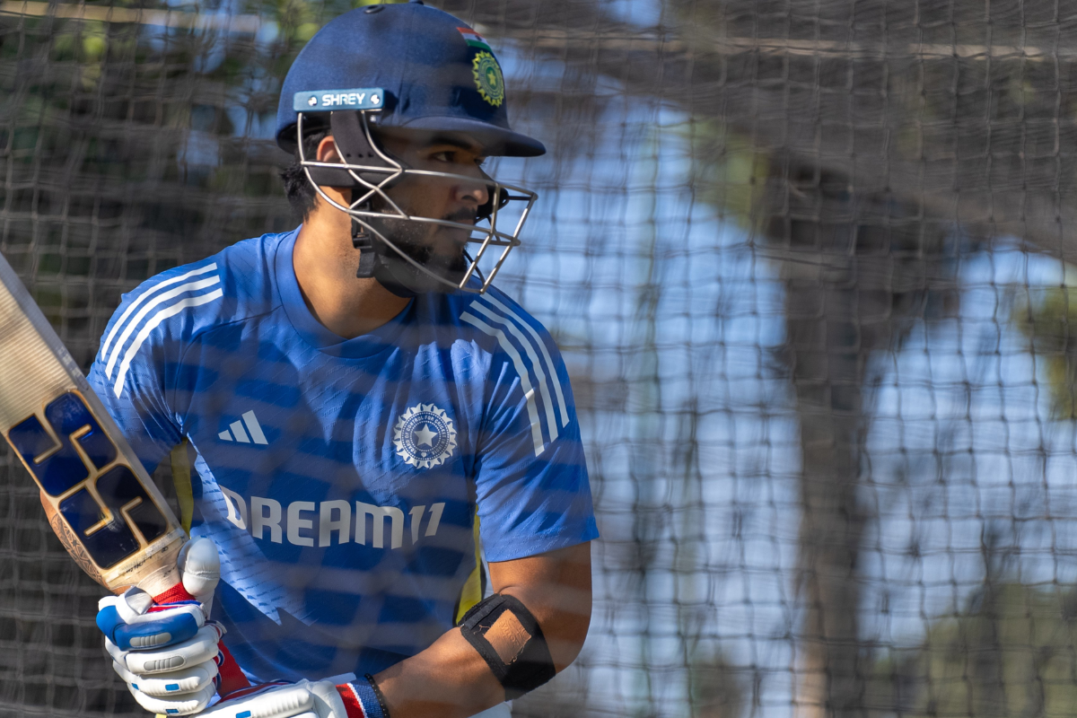 Riyan Parag bats in the nets ahead of the first T20I against Zimbabwe on Saturday