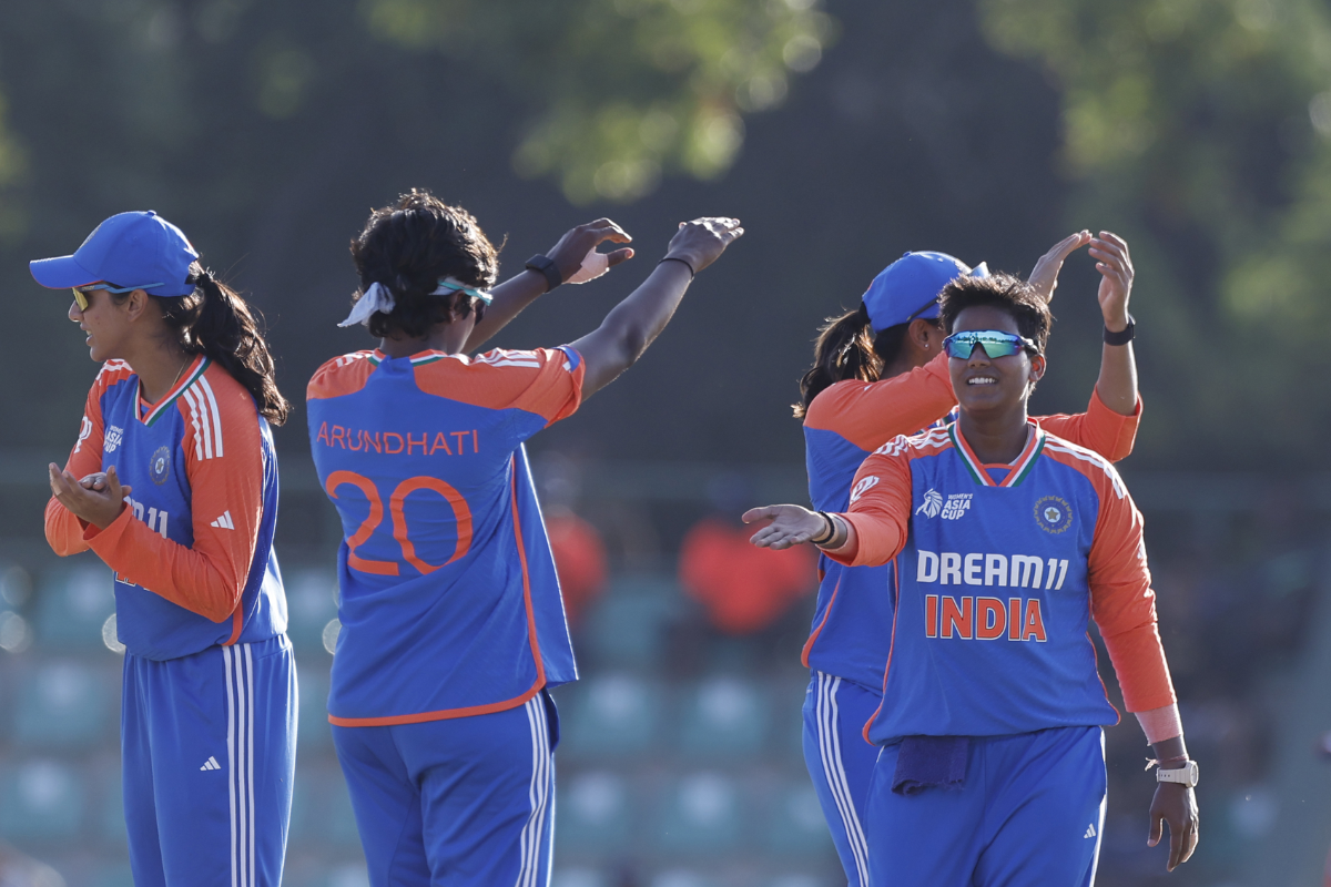 Indian players celebrate after defeating UAE by 78 runs in their Asia Cup match in Dambulla, on Sunday