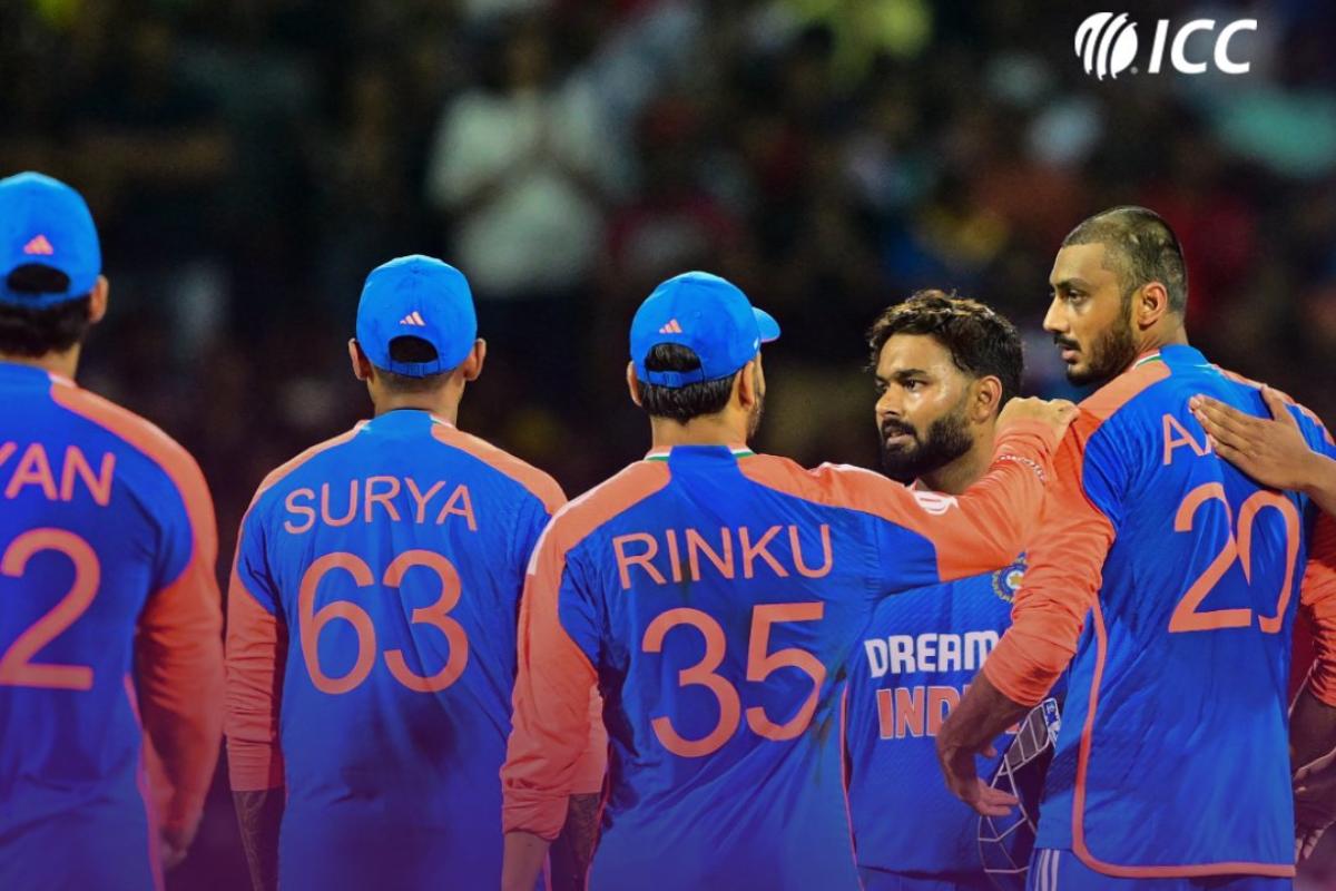 India players celebrate after their win over Sri Lanka on Saturday