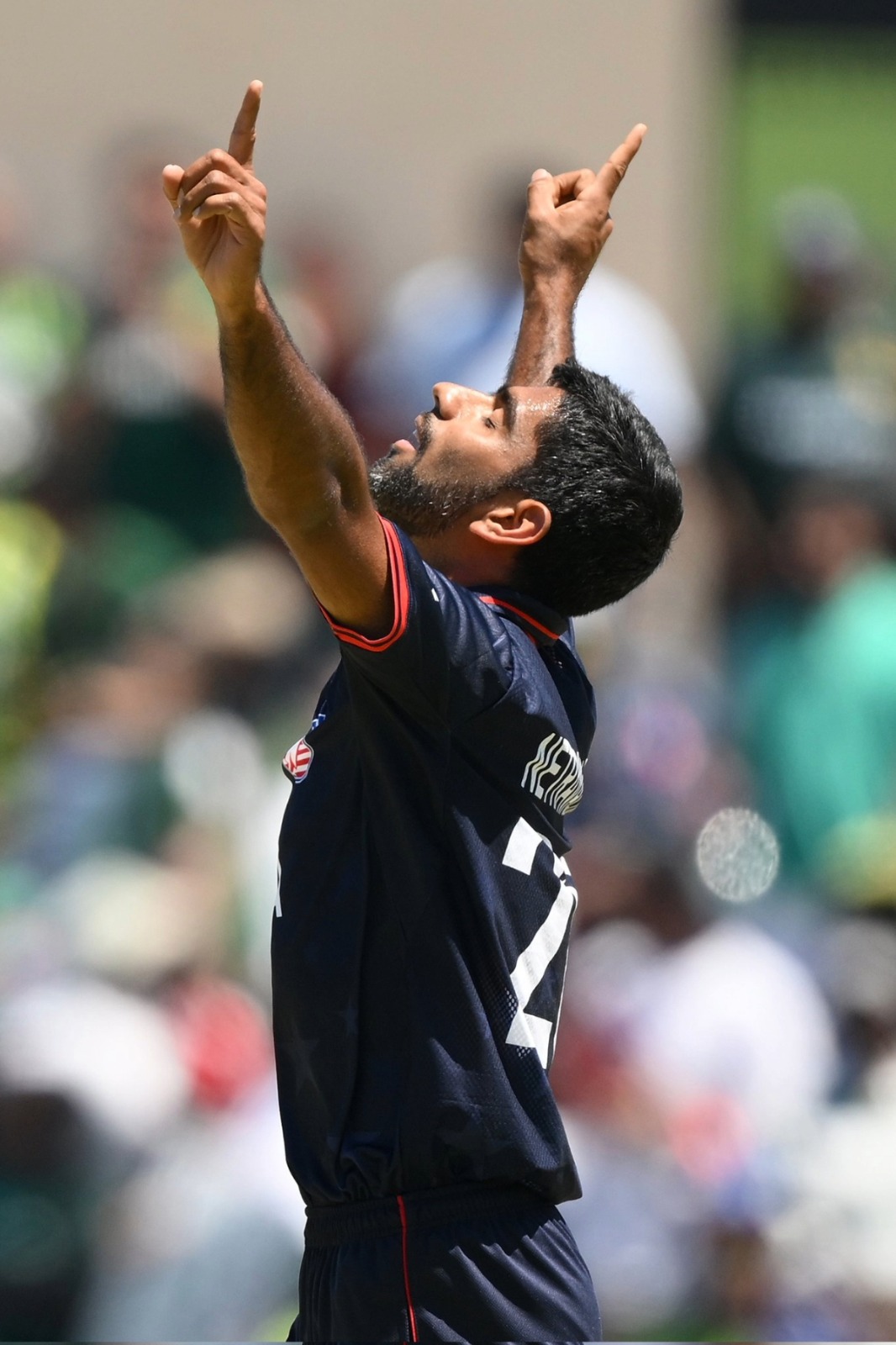 USA's Saurabh Netravalkar took 2 for 18 against India in their Group A match in New York on Wednesday