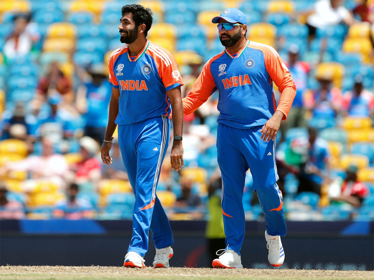 India's players react after Ravindra Jadeja dismisses Afghanistan's Azmatullah Omarzai during the T20 World Cup Super Eight match in Bridgetown on Thursday.