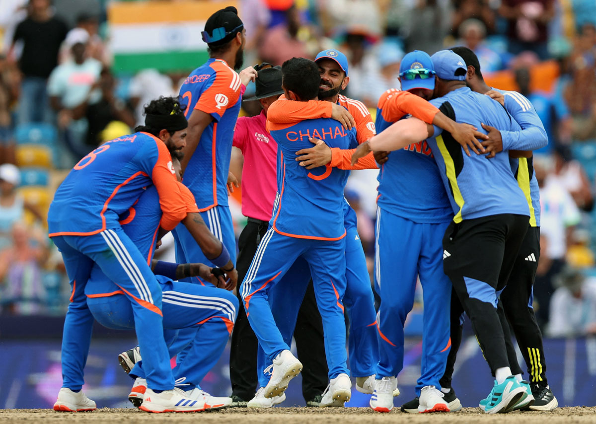 India players celebrate after winning the T20 World Cup