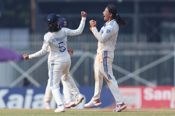 India's spinner Sneh Rana had figures of 3 for 61 against South Africa on Day 2 of the one-off Test in Chennai