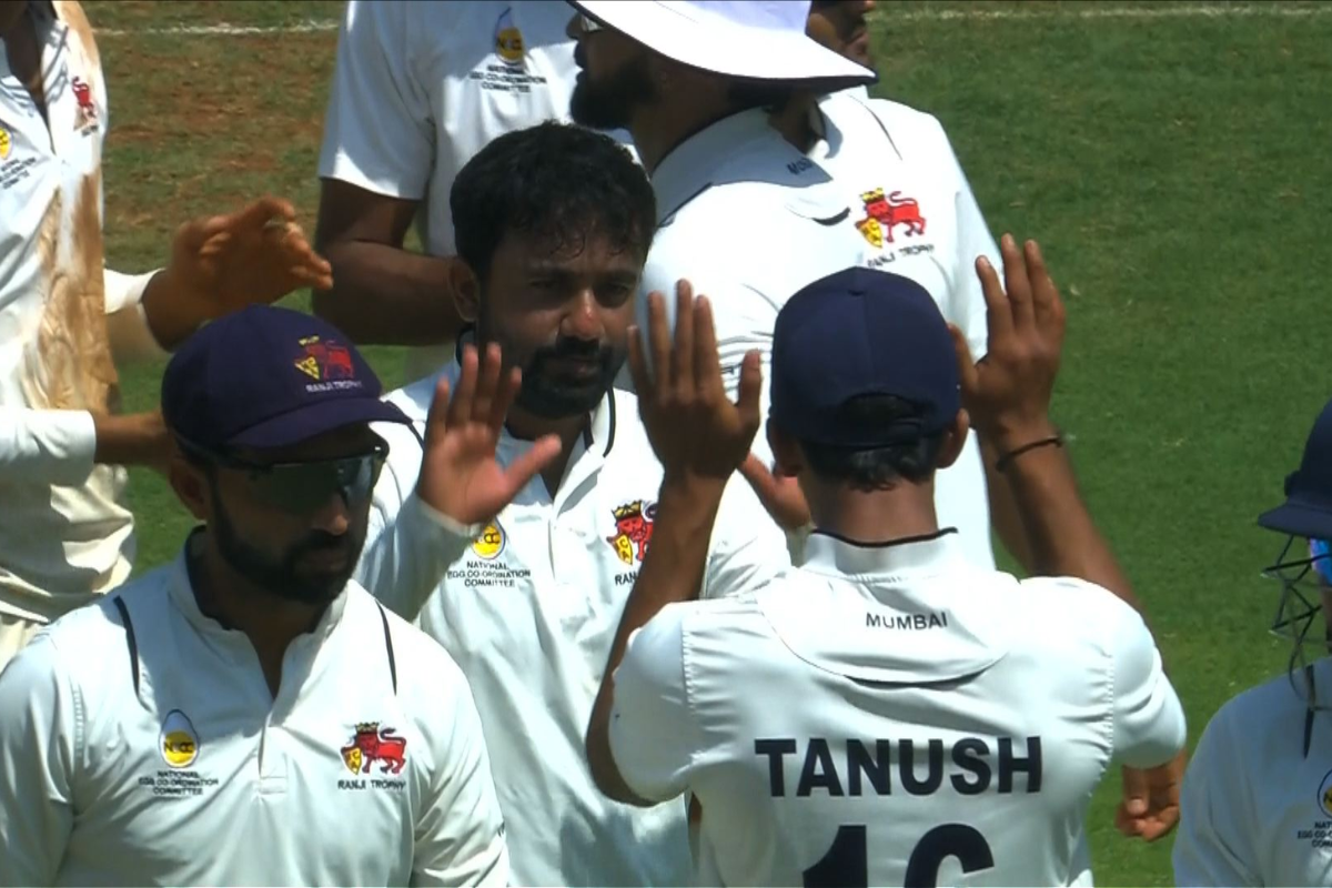 Mumbai's Shams Mulani celebrates a wicket