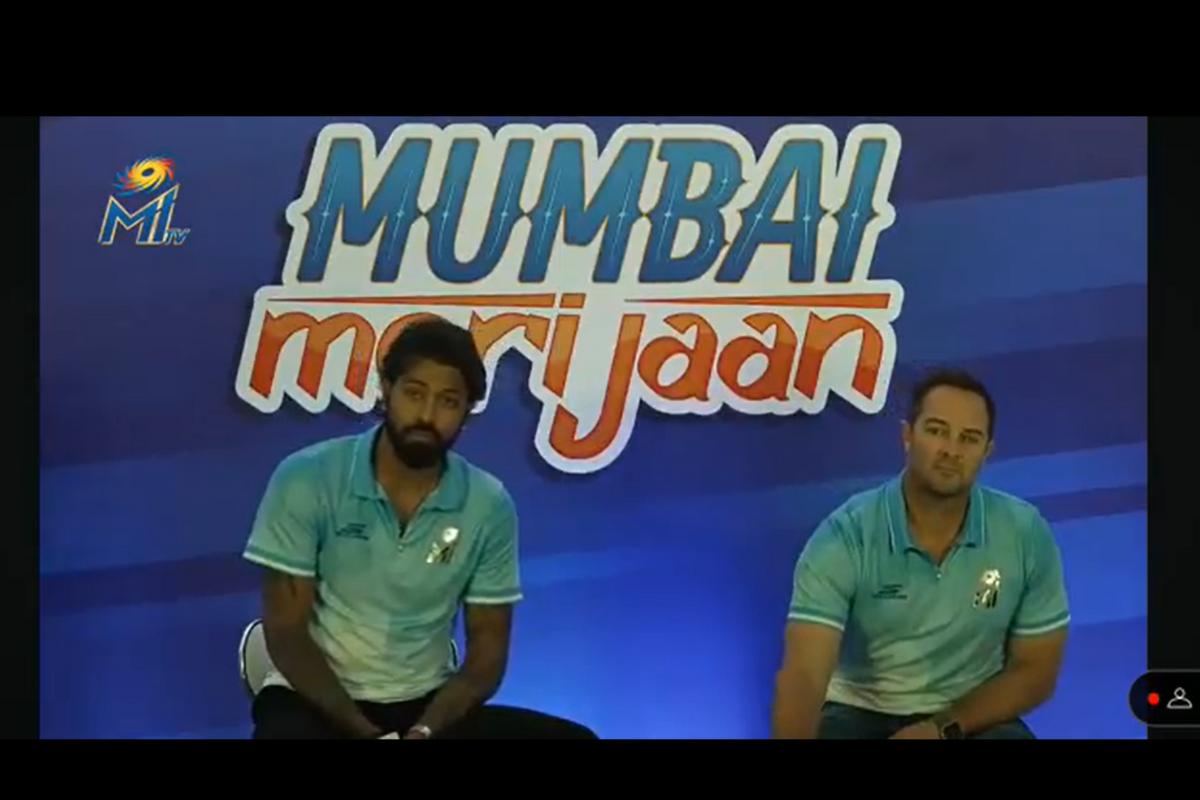 Hardik Pandya with MI coach Mark Boucher at the press meet on Monday