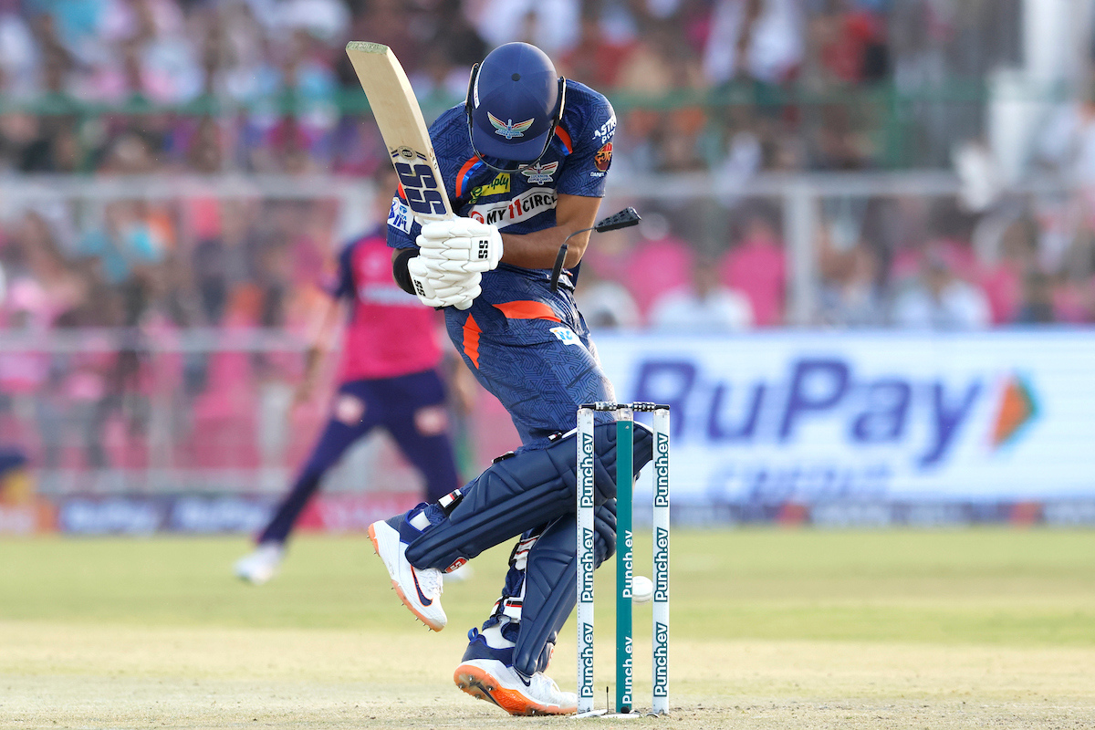 Devdeutt Padikkal is hit by a Trent Boult bouncer