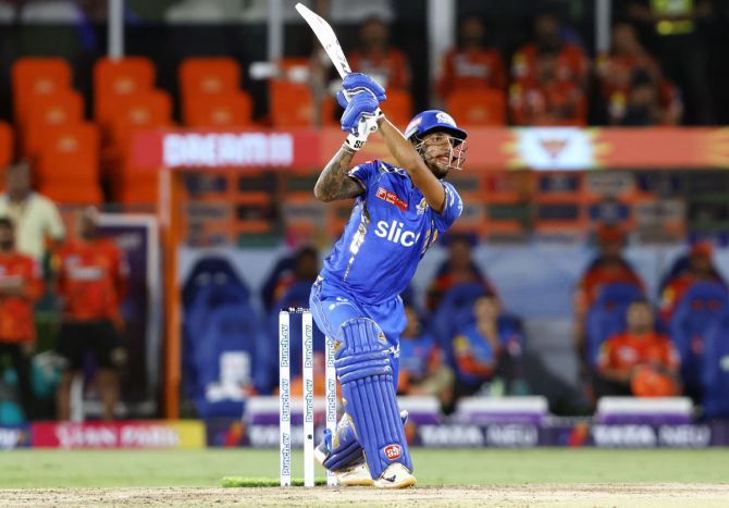 Tilak Varma scored a quick 64 runs to keep Mumbai Indians in the chase during the high-scoring match against SunRisers Hyderabad on Wednesday