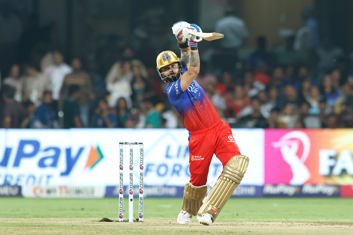 Virat Kohli got off the mark with a six.