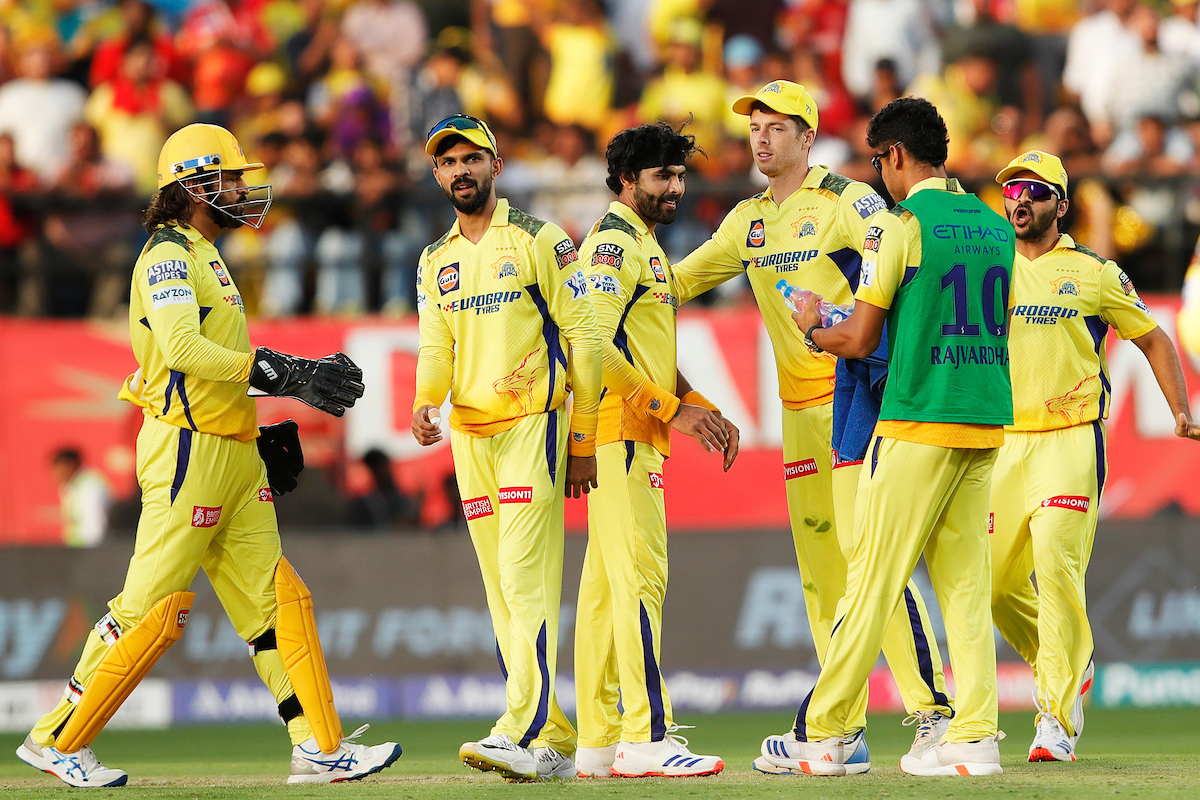 Ravindra Jadeja of Chennai Superkings celebrating the wicket of Sam Curran 