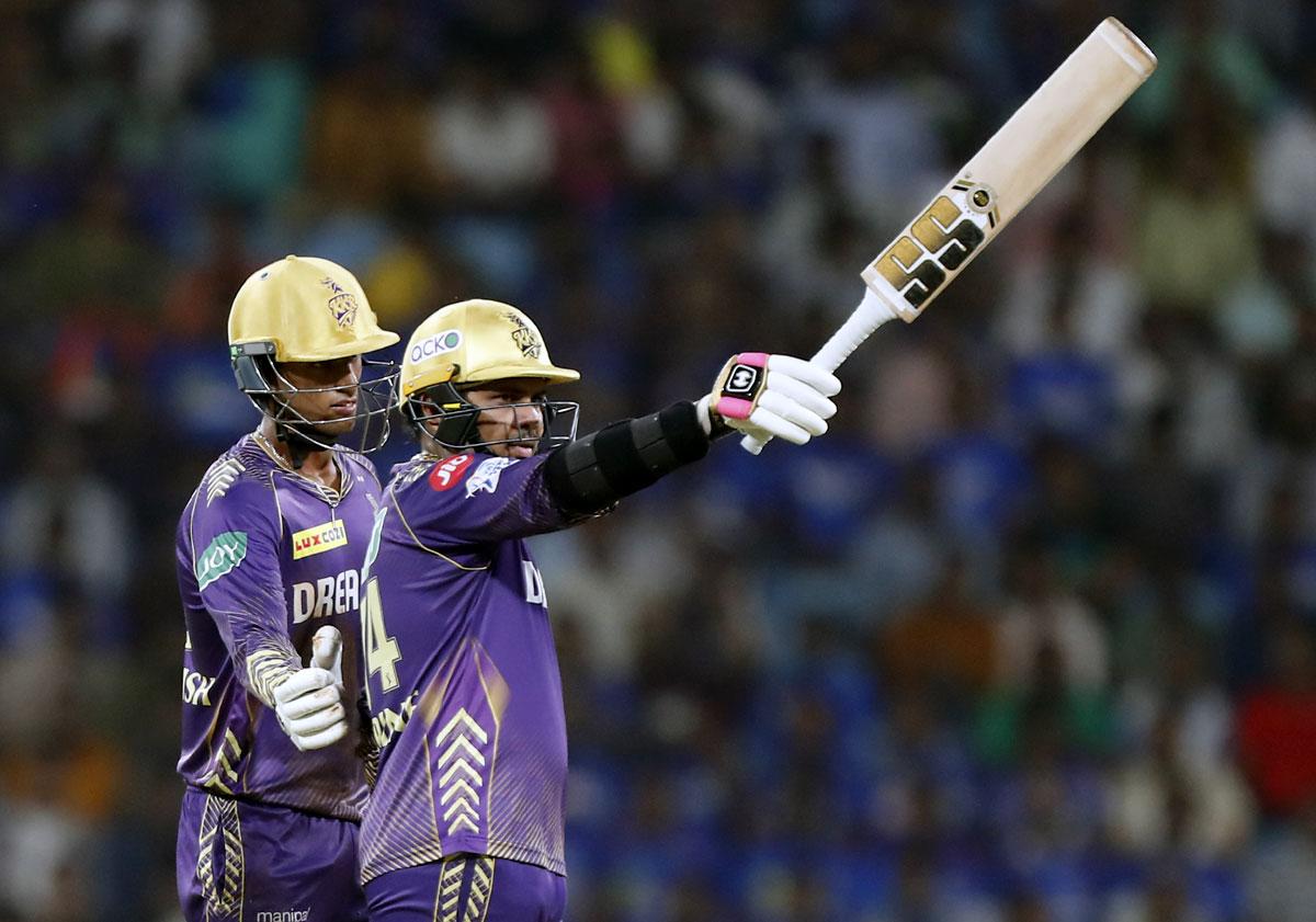 Sunil Narine celebrates his half-century.