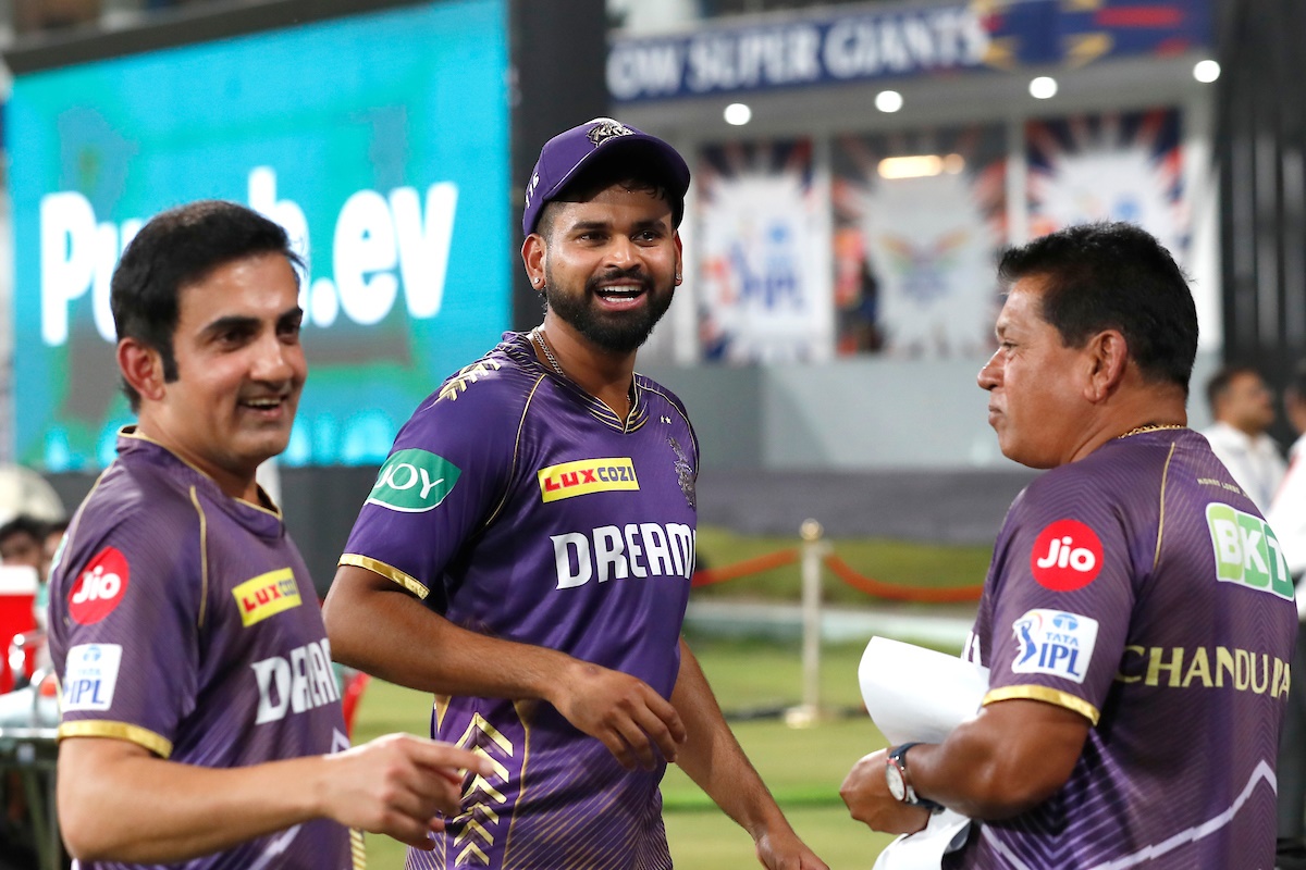 KKR mentor Gautam Gambhir with captain Shreyas Iyer and coach Chandrakant Pandit