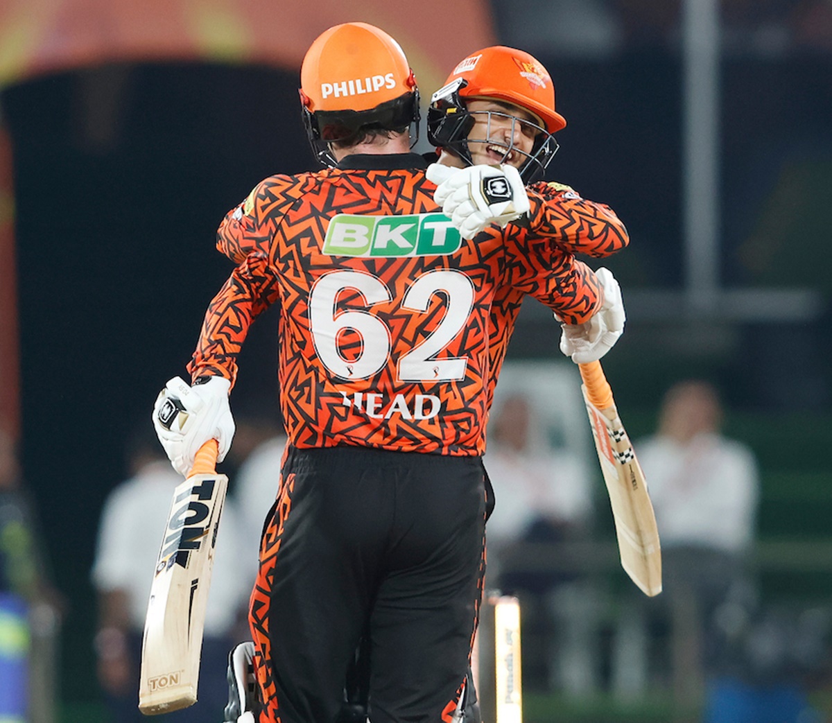 Abhishek Sharma of Sunrisers Hyderabad and Travis Head of Sunrisers Hyderabad celebrate