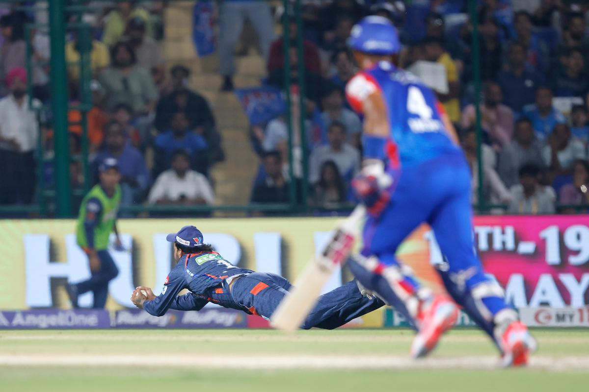 KL Rahul takes a catch on the second attempt to remove Shai Hope. 