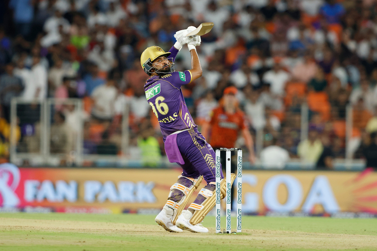 Shreyas Iyer plays the ramp shot en route his 58 off 24 in the IPL Qualifier 1 on Tuesday, May 21