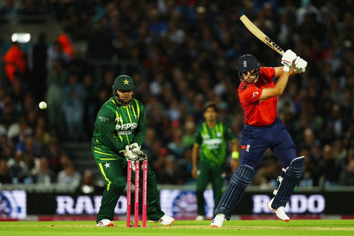 England's Will Jacks bats during the 4th T20I against Pakistan on Thursday