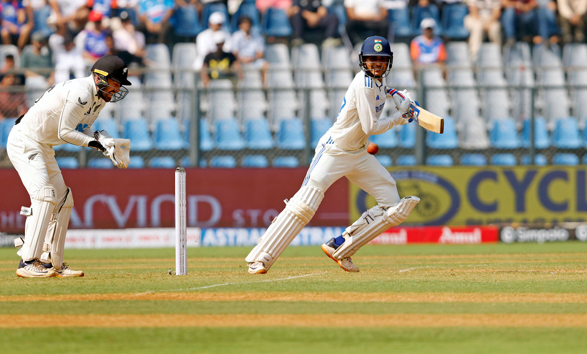 Shubman Gill cuts the ball through point for a four