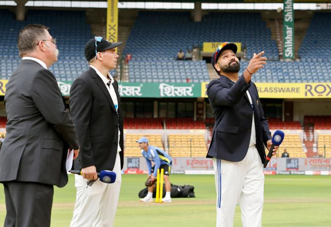 Rohit Sharma at the toss in the Bengaluru Test