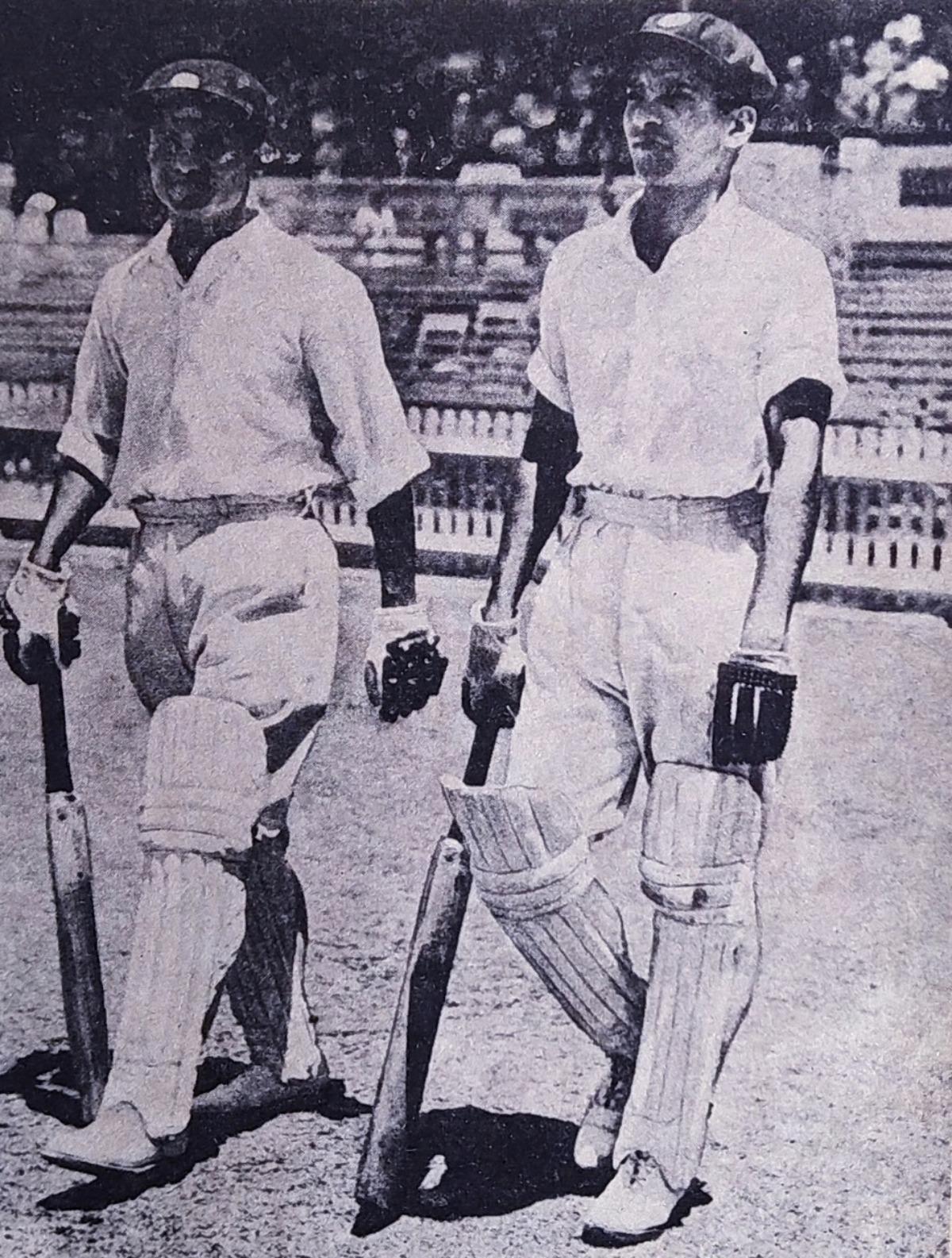 Vijay Hazare and Dattu Phadkar in Adelaide, January 1948. Hazare scored 116 and 145 while Phadkar got 123 in the first innings.