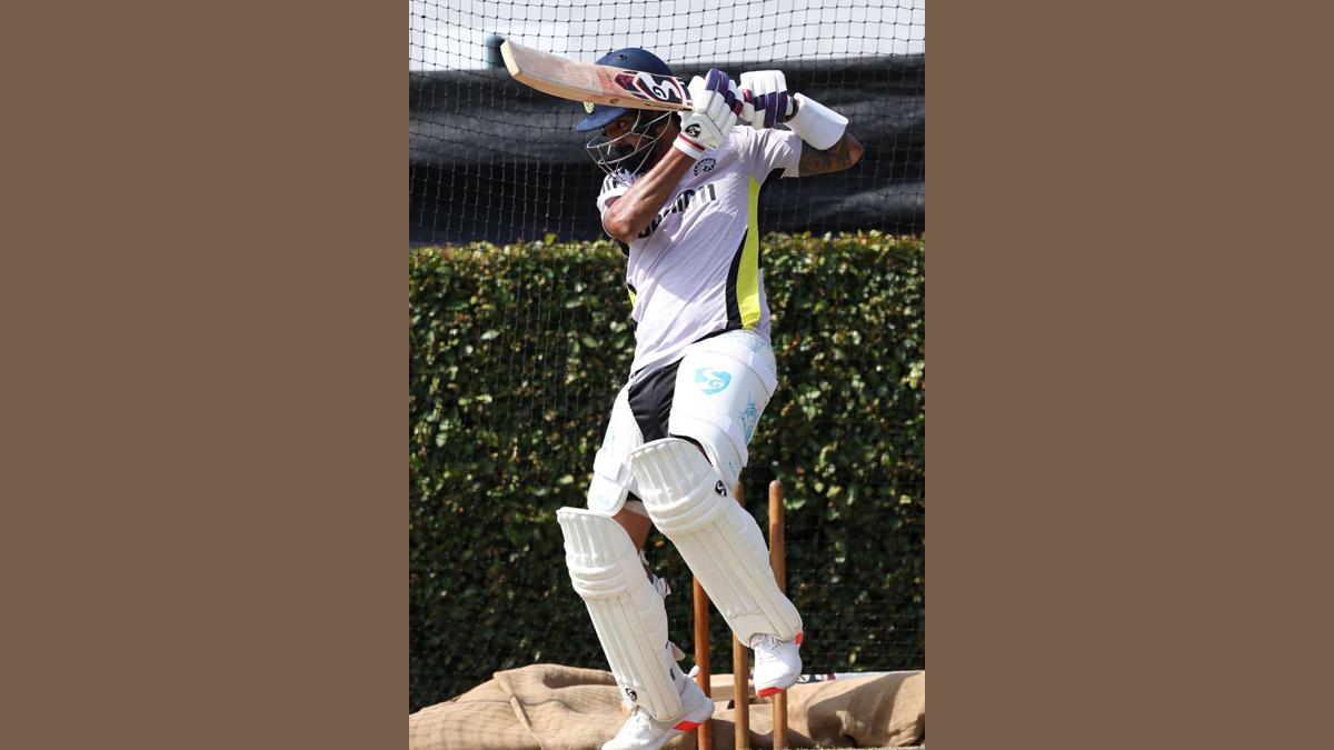 KL Rahul at the nets session on Thursday 