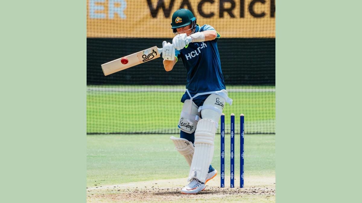 Marnus Labuschagne bats in the nets on Tuesday