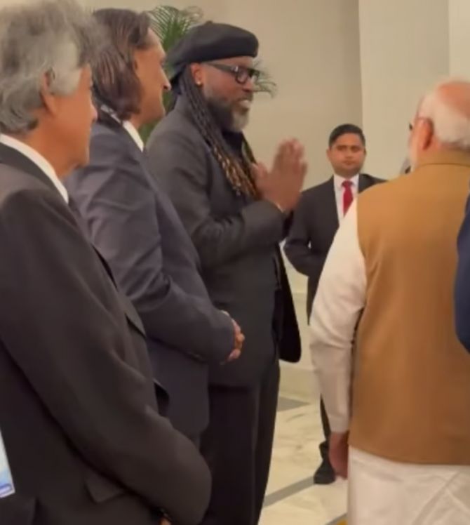 Chris Gayle with Modi