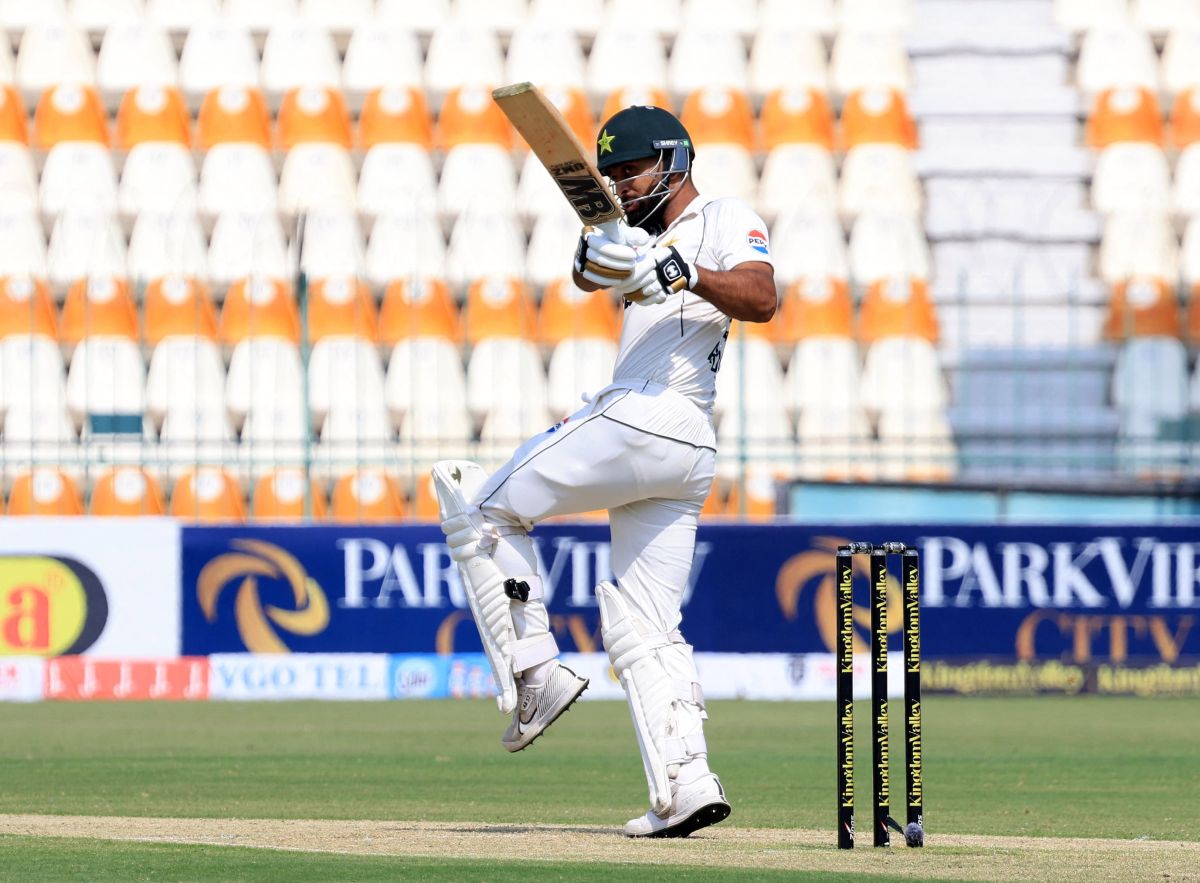 Pakistan's Abdullah Shafique plays the pull shot