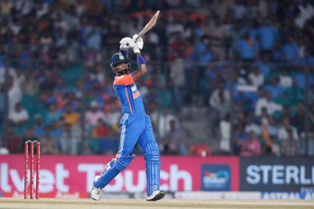 Hardik Pandya hits the winning six to help India beat Bangladesh in the opening T20I in Gwalior on Sunday