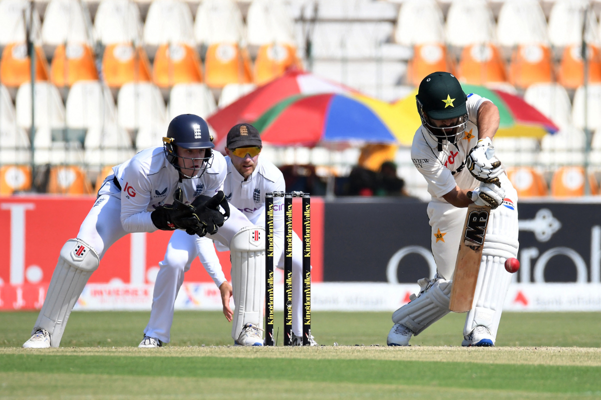 Pakistan's Kamran Ghulam bats on Day 1 of the 2nd Test in Multan.