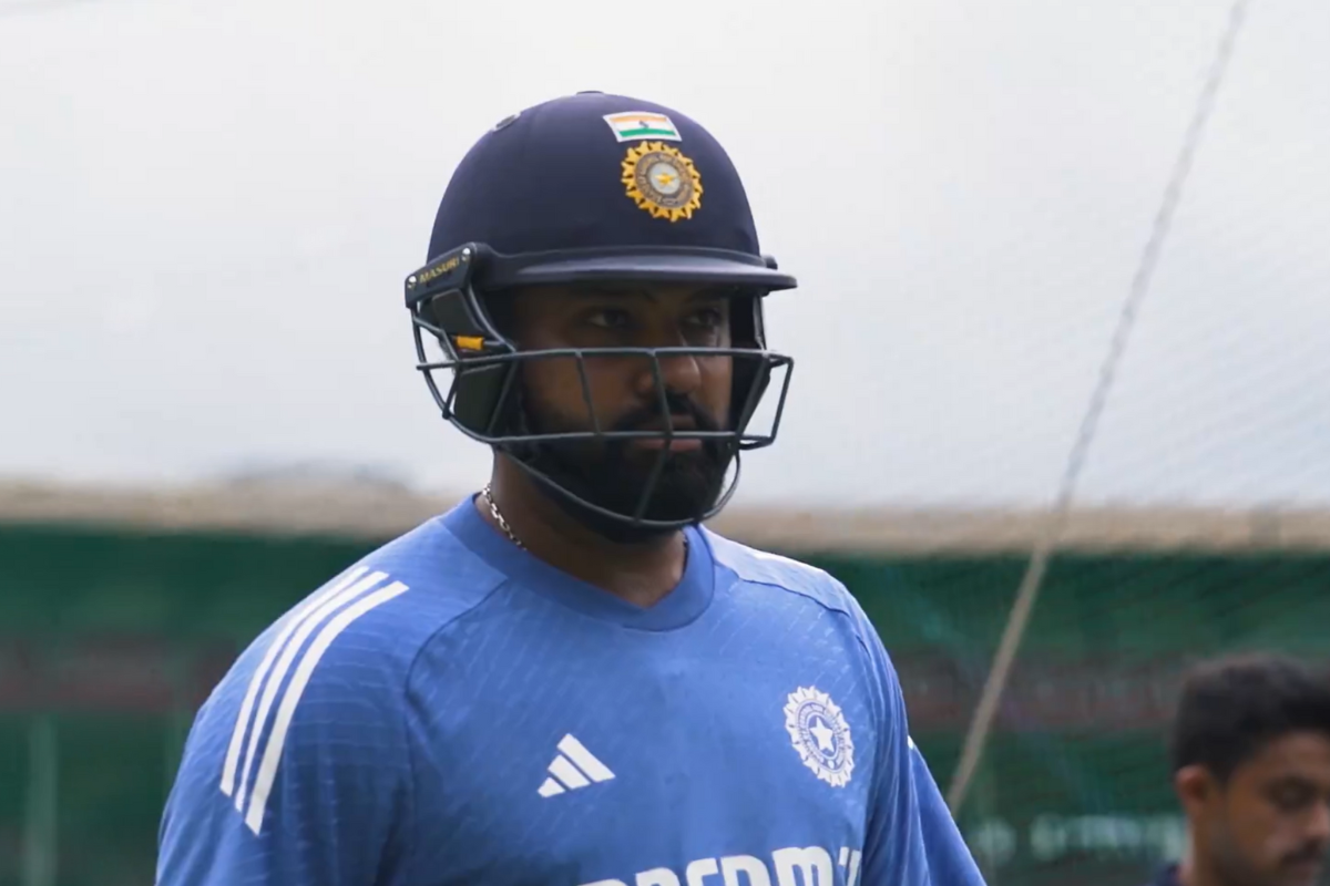 Rohit Sharma at a training session on Monday