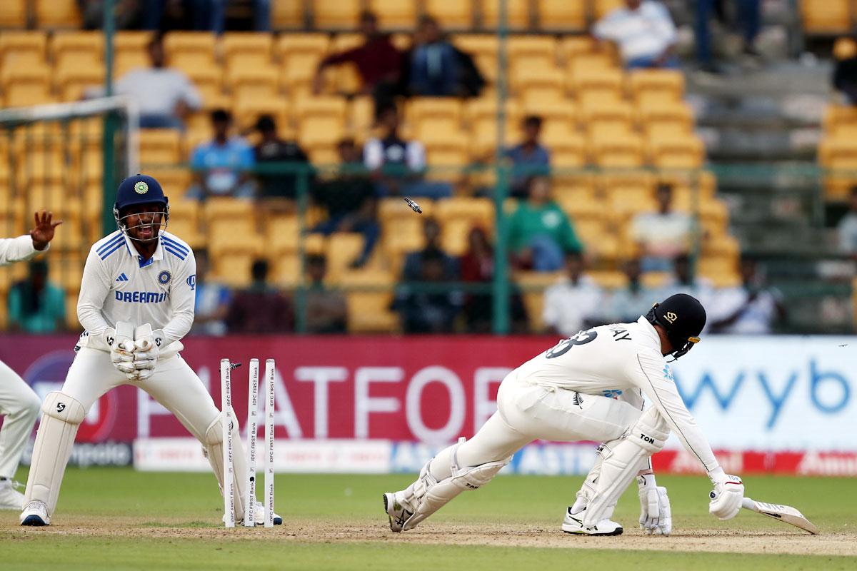  Devon Conway is bowled by Ravichandran Ashwin