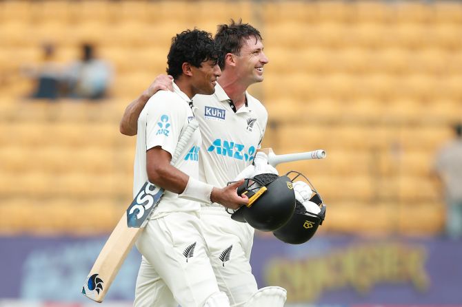  Rachin Ravindra and Will Young are all smiles after taking their team to victory