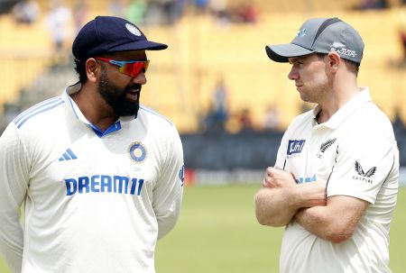 Rohit Sharma with Tom Latham