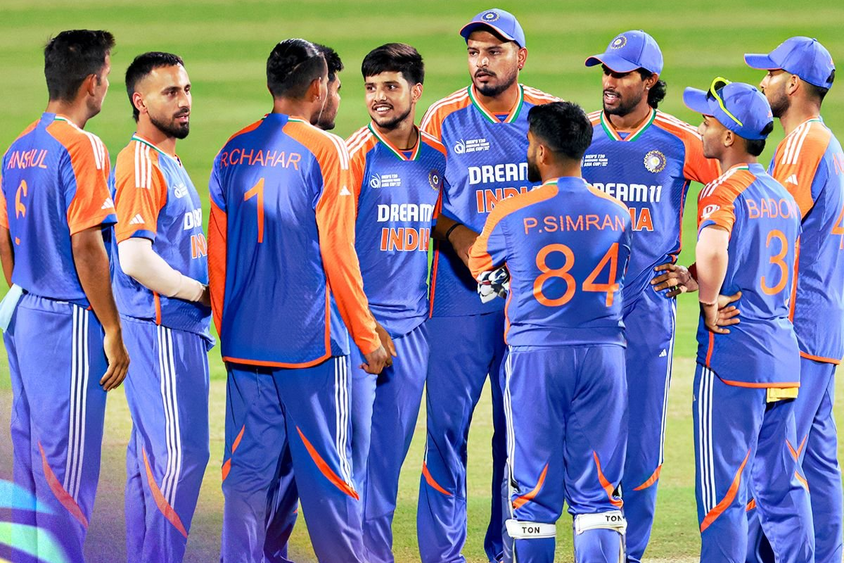 India players celebrate a UAE wicket during the Emerging Teams Asia Cup match in Al Amerat, Oman, on Monday