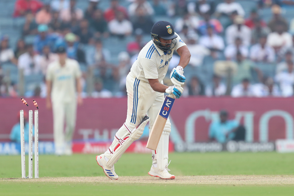 Rohit Sharma is bowled by Tim Southee