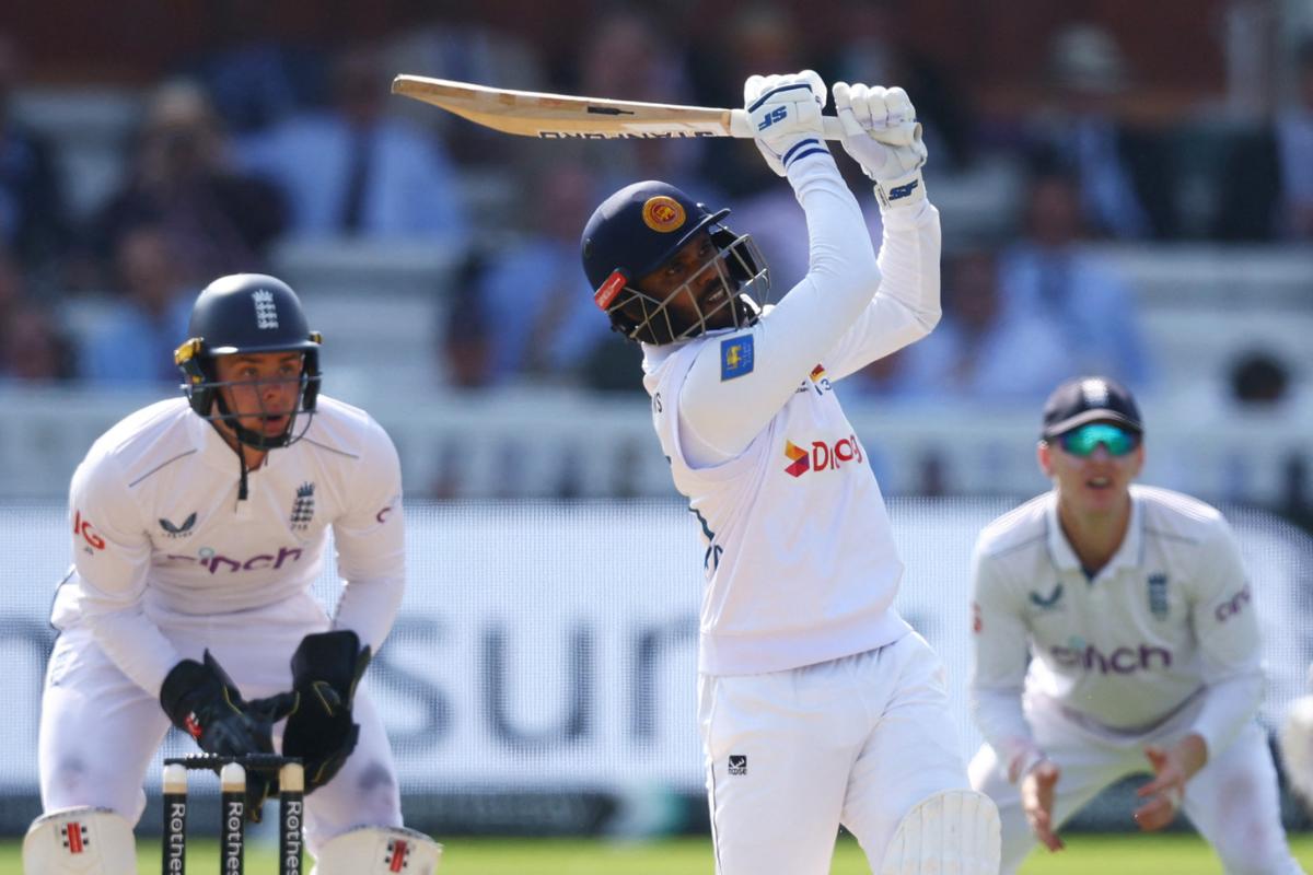 Sri Lanka's captain Dhananjaya de Silva hits out during his half-century at the back end 