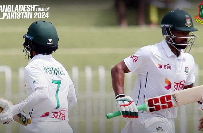 Najmul Hossain Shanto and Mominul Haq during their partnership on Day 5.